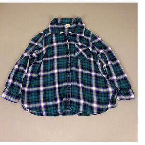 Faded Glory Flannel Shirt Women's Plus Size 2X Teal Blue Plaid Button Down Rayon